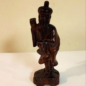 Antique Asian Wise Man Wooden Statue